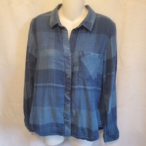 Cloth & Stone Anthropologie Heritage Plaid Shirt Button Up Blue Size Small